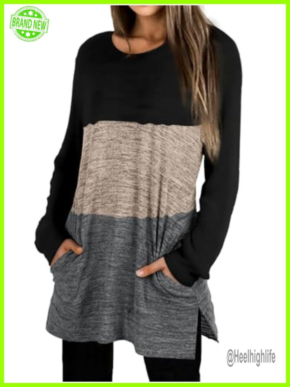 Womens Oversized Tunic Sweatshirt Crew Neck Pocket Pullover